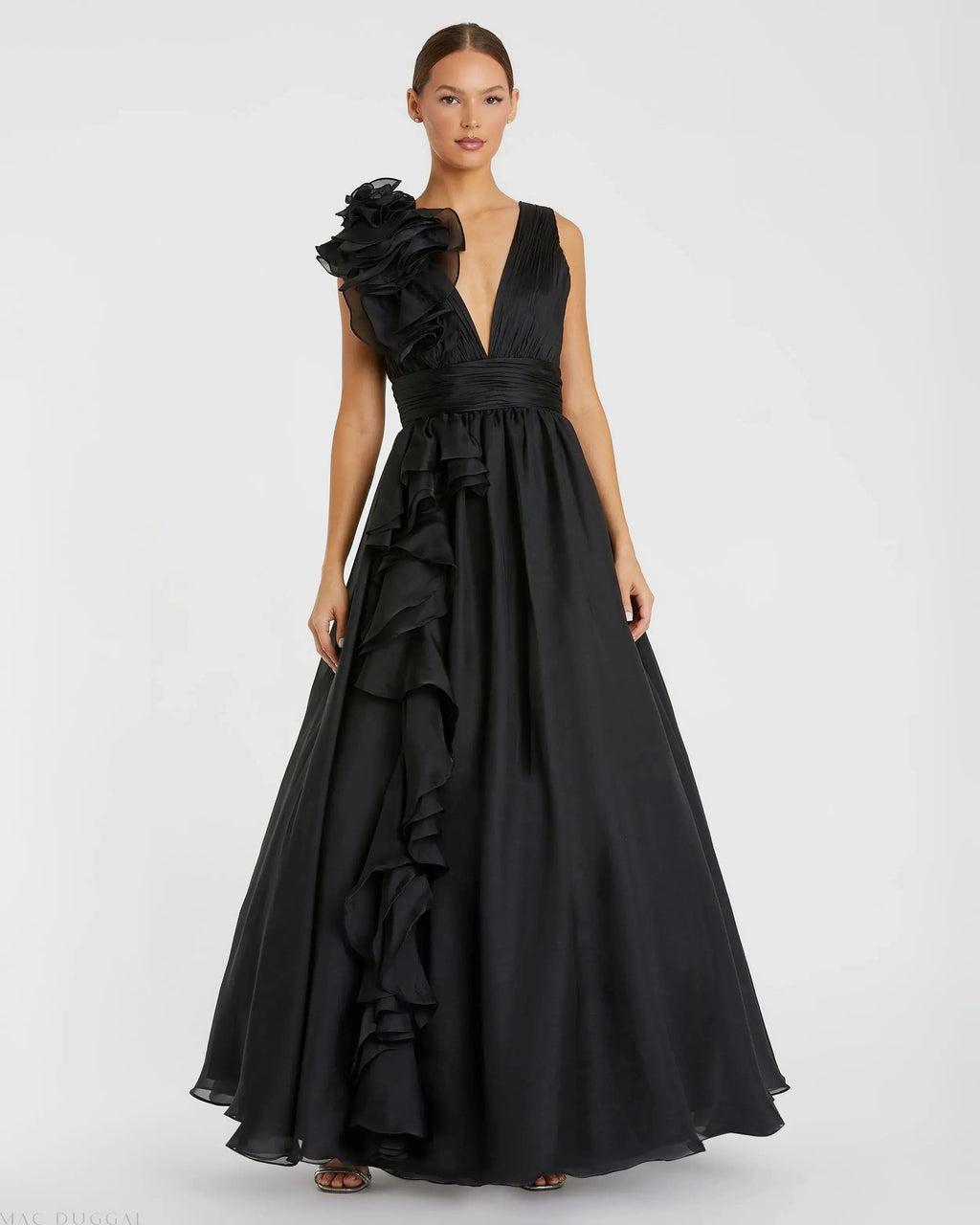 Women's Dress - Chiffon Gown - Neck Chiffon Gown