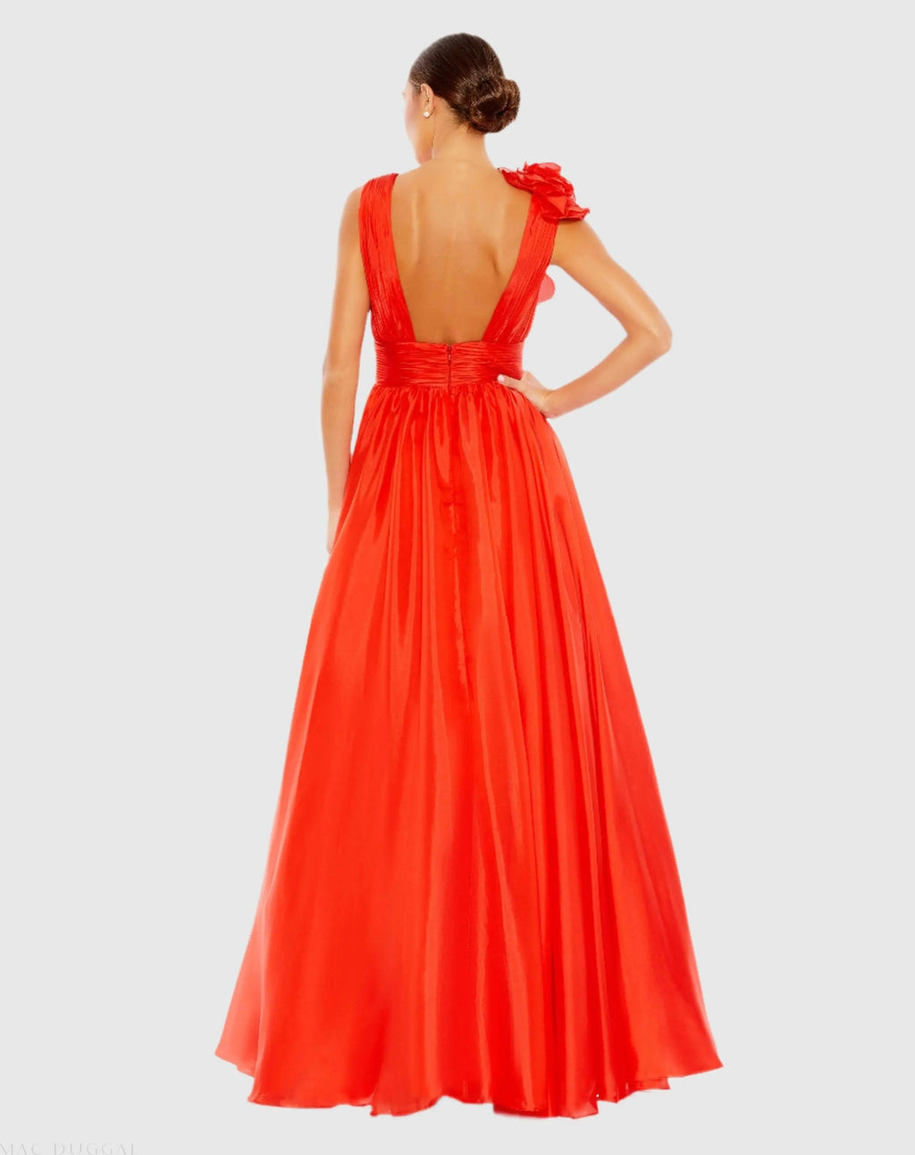 Women's Red Dress - Red Ruched Ruffle