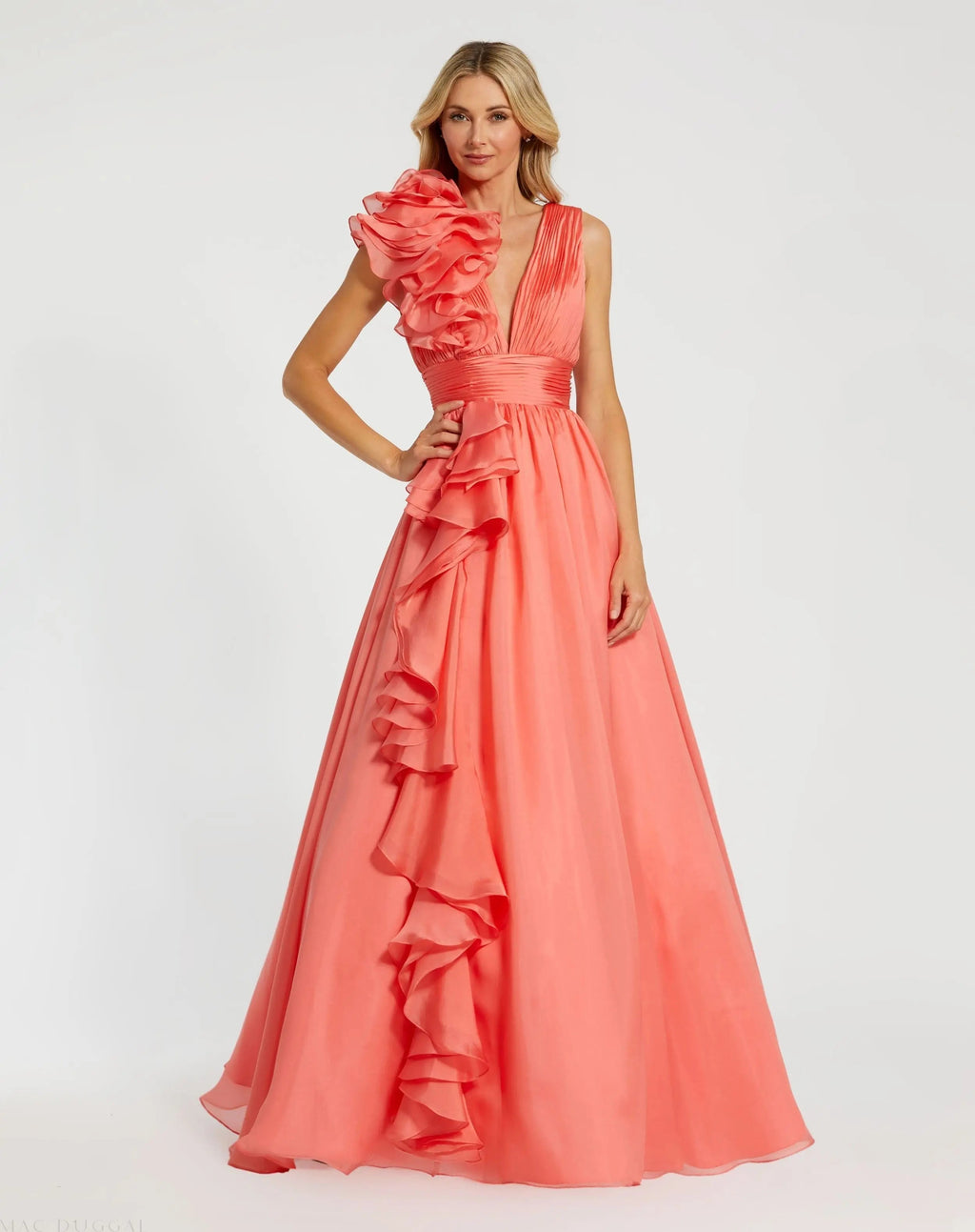 Women's Dress - Chiffon Gown - Neck Chiffon Gown