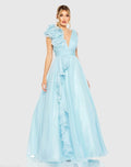 Women's Blue Dress - Blue Ruched Ruffle