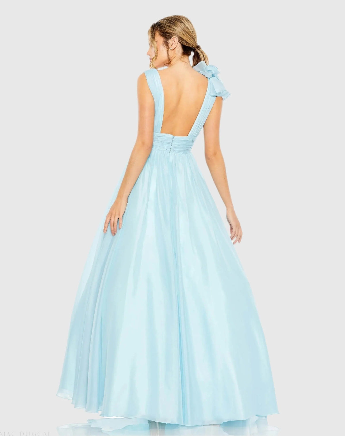 Women's Blue Dress - Blue Ruched Ruffle