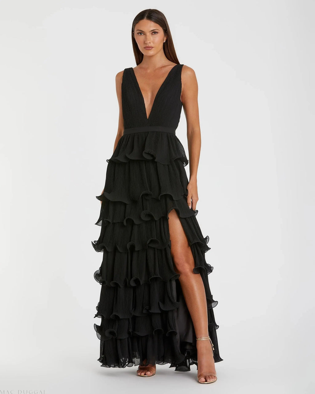Women's Black Dress Sleeveless - Black Ruffle Pleated