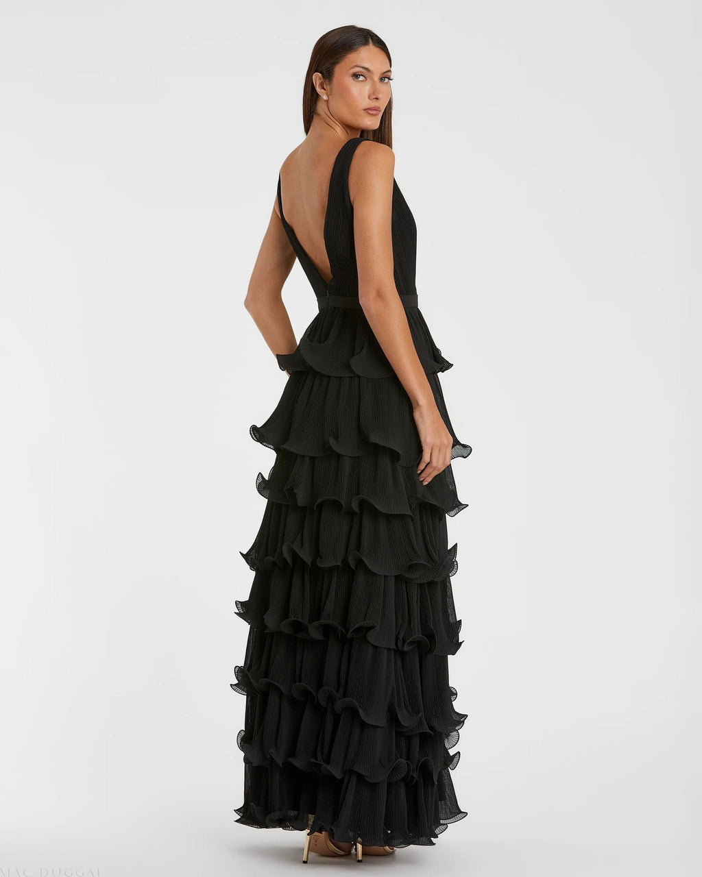 Women's Black Dress Sleeveless - Black Ruffle Pleated