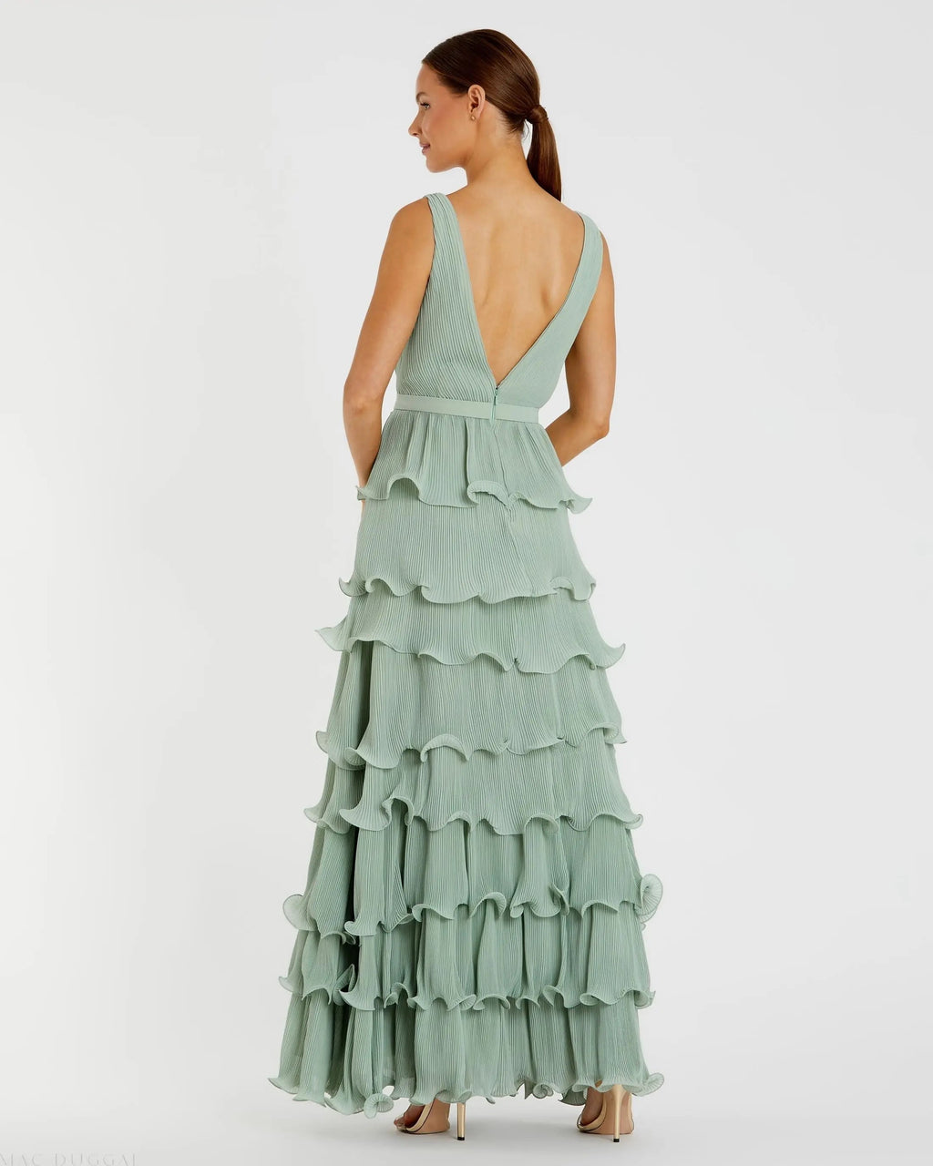 Women's Green Dress Sleeveless - Green Ruffle Pleated