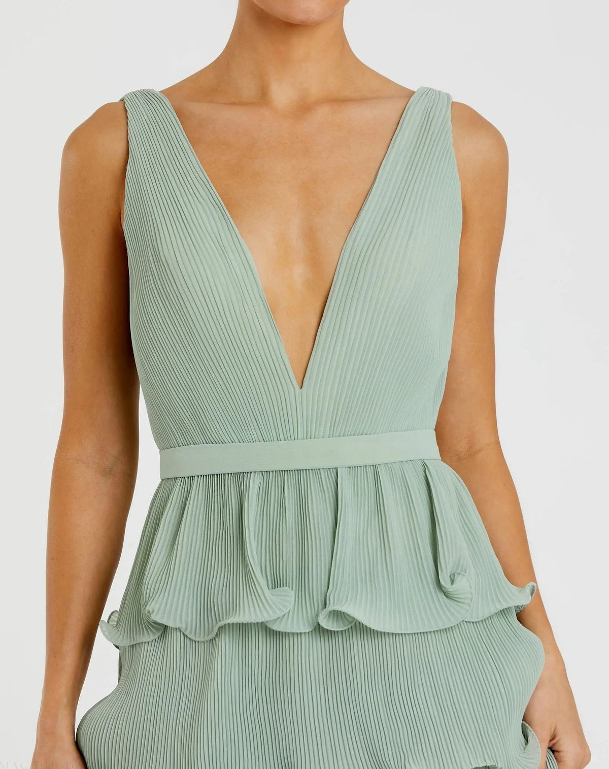 Women's Green Dress Sleeveless - Green Ruffle Pleated