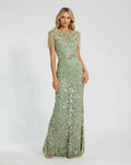 Women's Green Dress Sleeveless - Black Sequin Floral