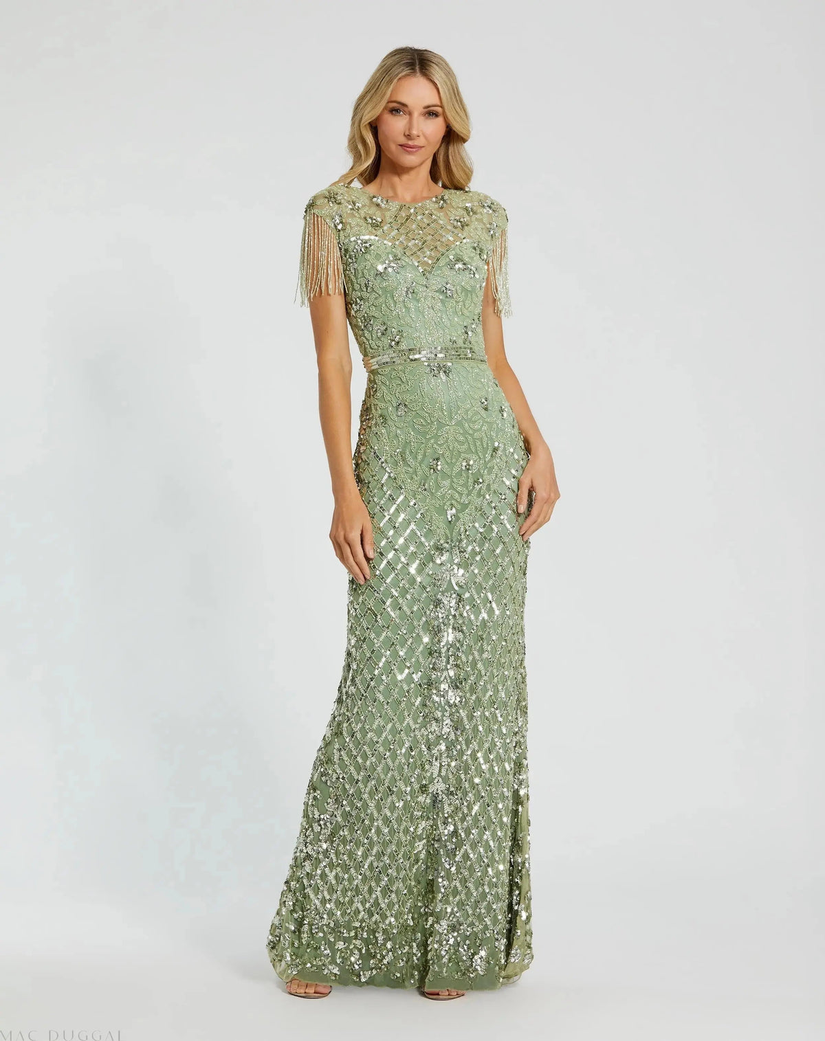 Women's Green Dress Sleeveless - Black Sequin Floral