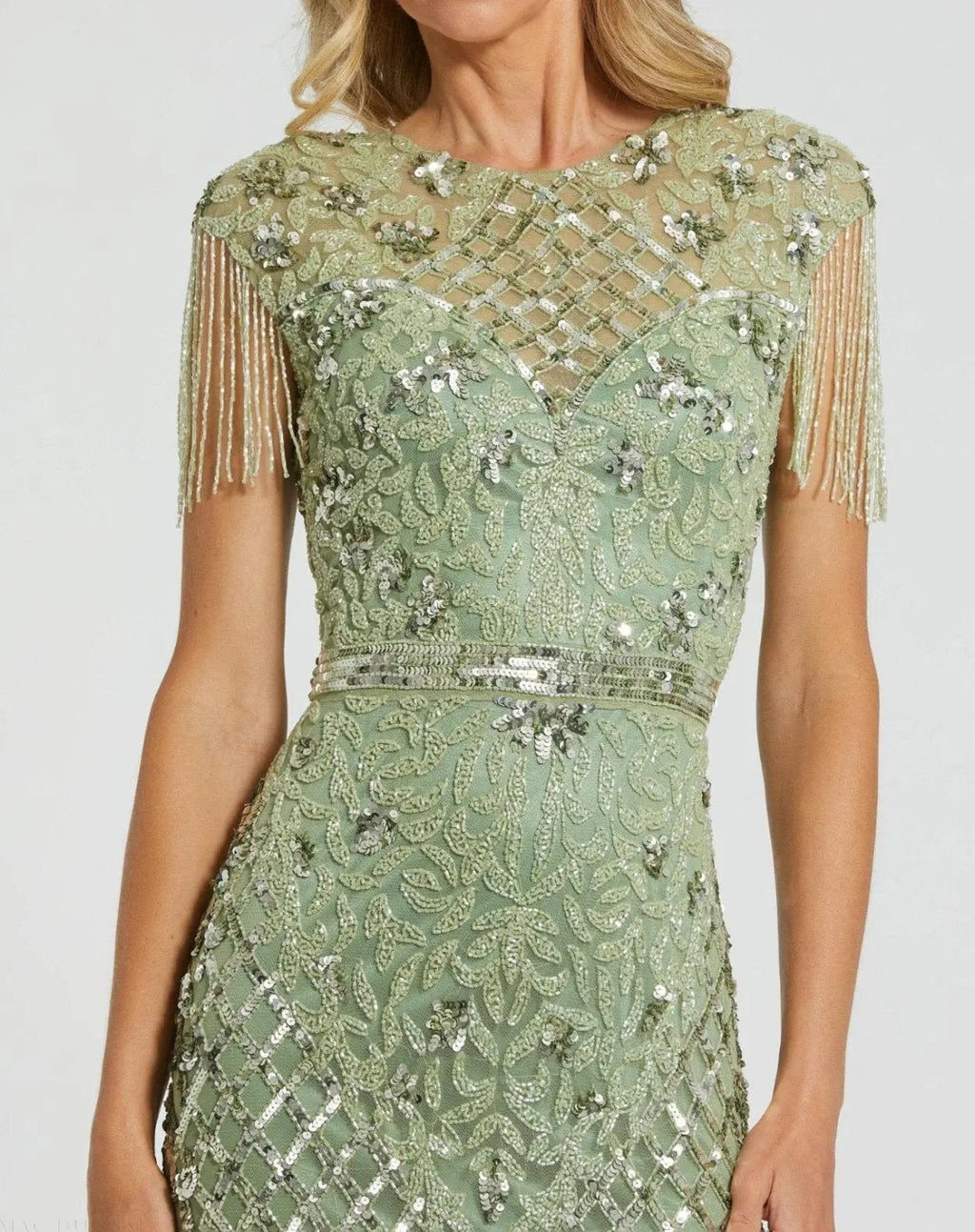 Women's Green Dress Sleeveless - Black Sequin Floral