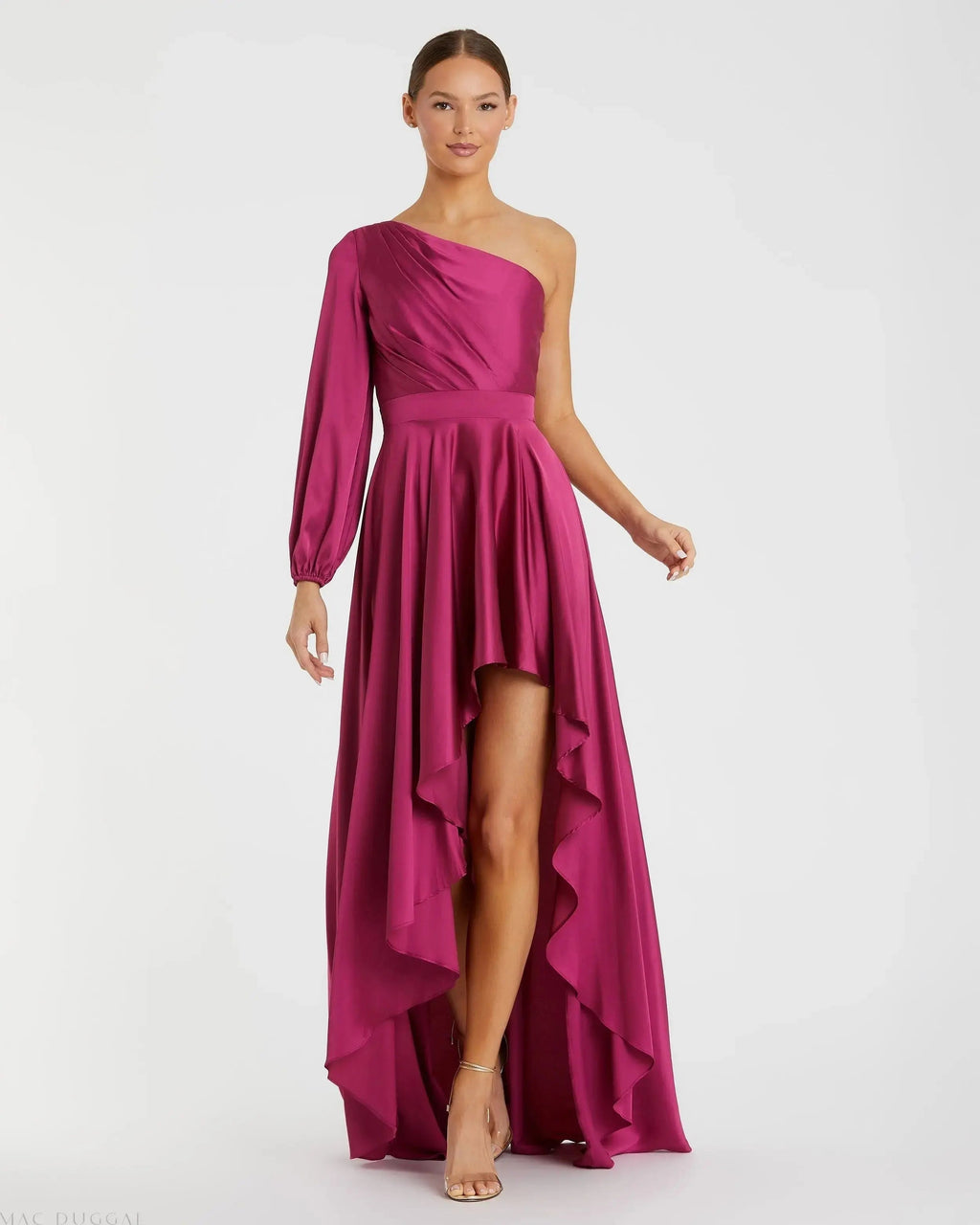 Women's Purple Dress Satin One Shoulder - Purple One-Shoulder Asymmetrical