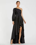 Women's Black Dress Satin One Shoulder - Black One-Shoulder Pleated