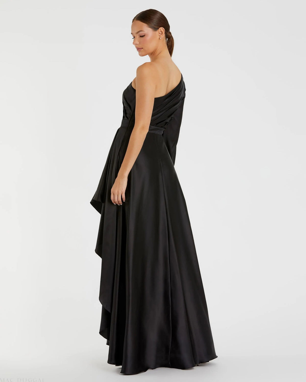 Women's Black Dress Satin One Shoulder - Black One-Shoulder Pleated