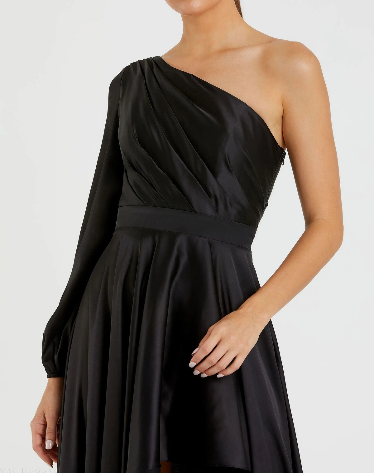 Women's Black Dress Satin One Shoulder - Black One-Shoulder Pleated