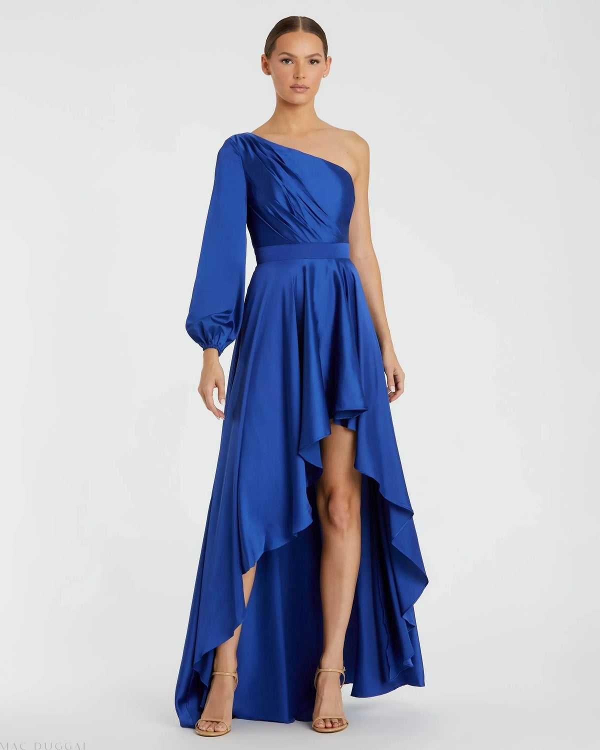 Women's Blue Dress Satin One Shoulder - Blue One-Shoulder Pleated