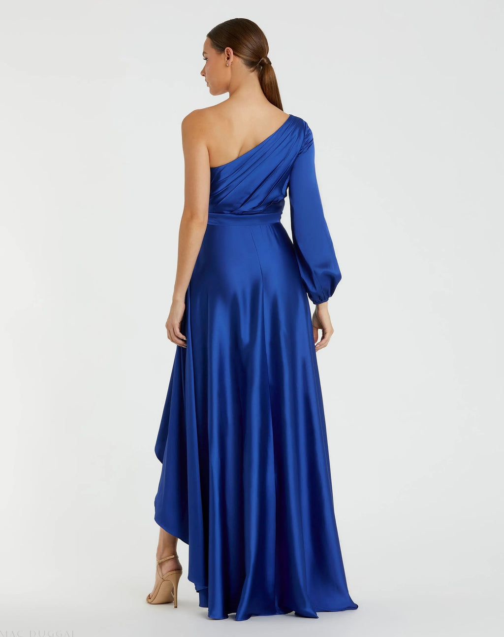Women's Blue Dress Satin One Shoulder - Blue One-Shoulder Pleated