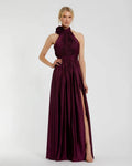 Women's Purple Dress Halter - Purple Satin Ruched
