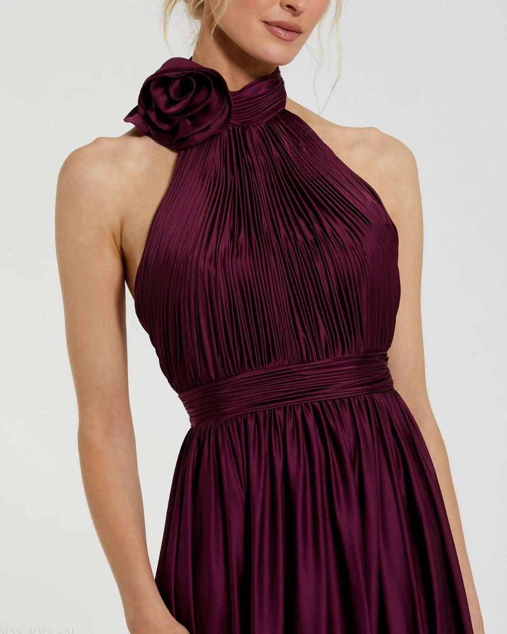 Women's Purple Dress Halter - Purple Satin Ruched
