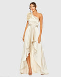 Women's Beige Dress One Shoulder - Beige Satin Ruffle