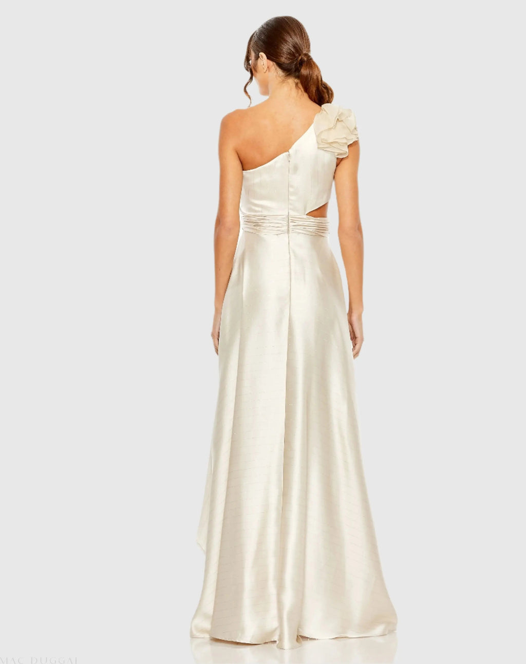 Women's Beige Dress One Shoulder - Beige Satin Ruffle