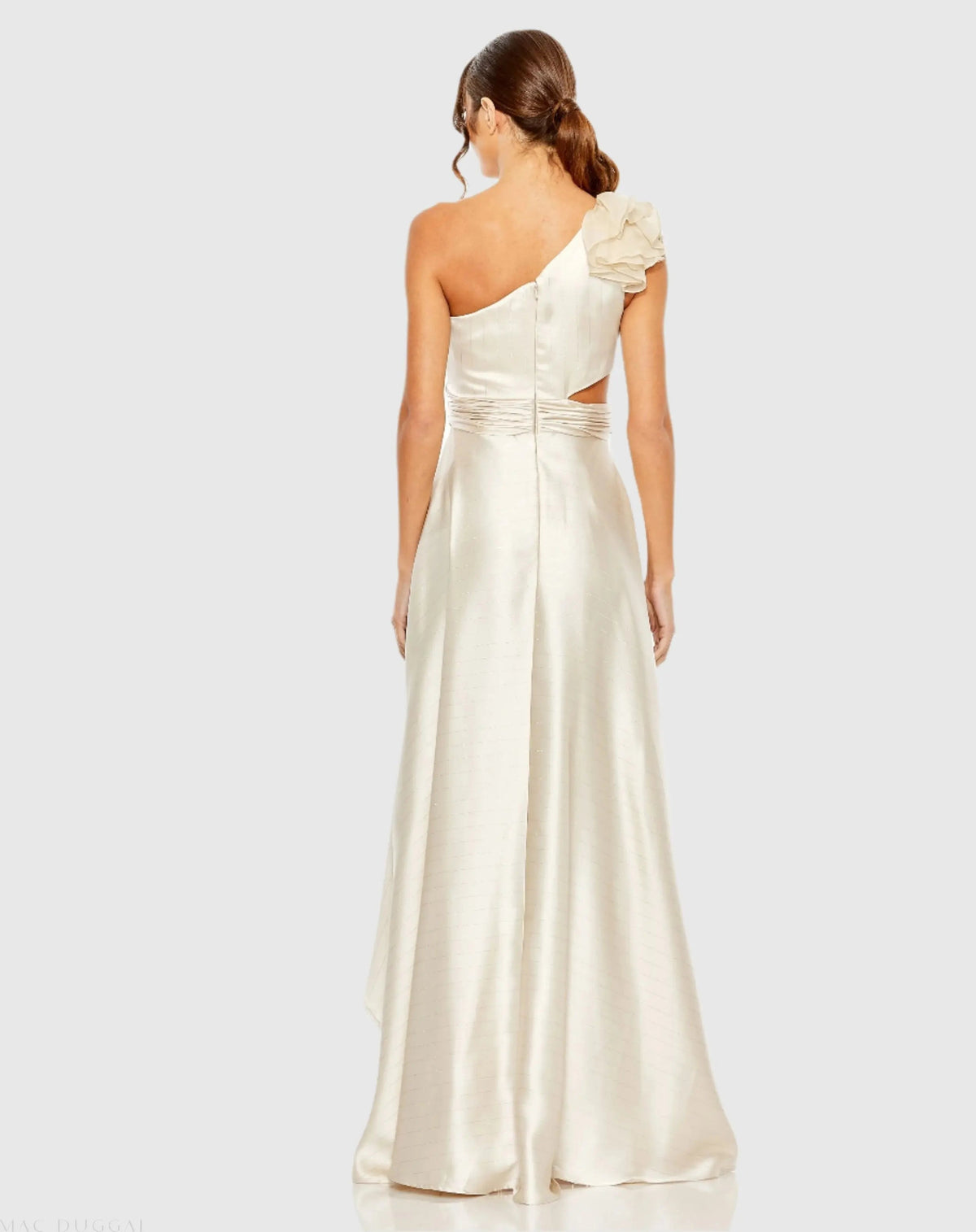 Women's Beige Dress One Shoulder - Beige Satin Ruffle