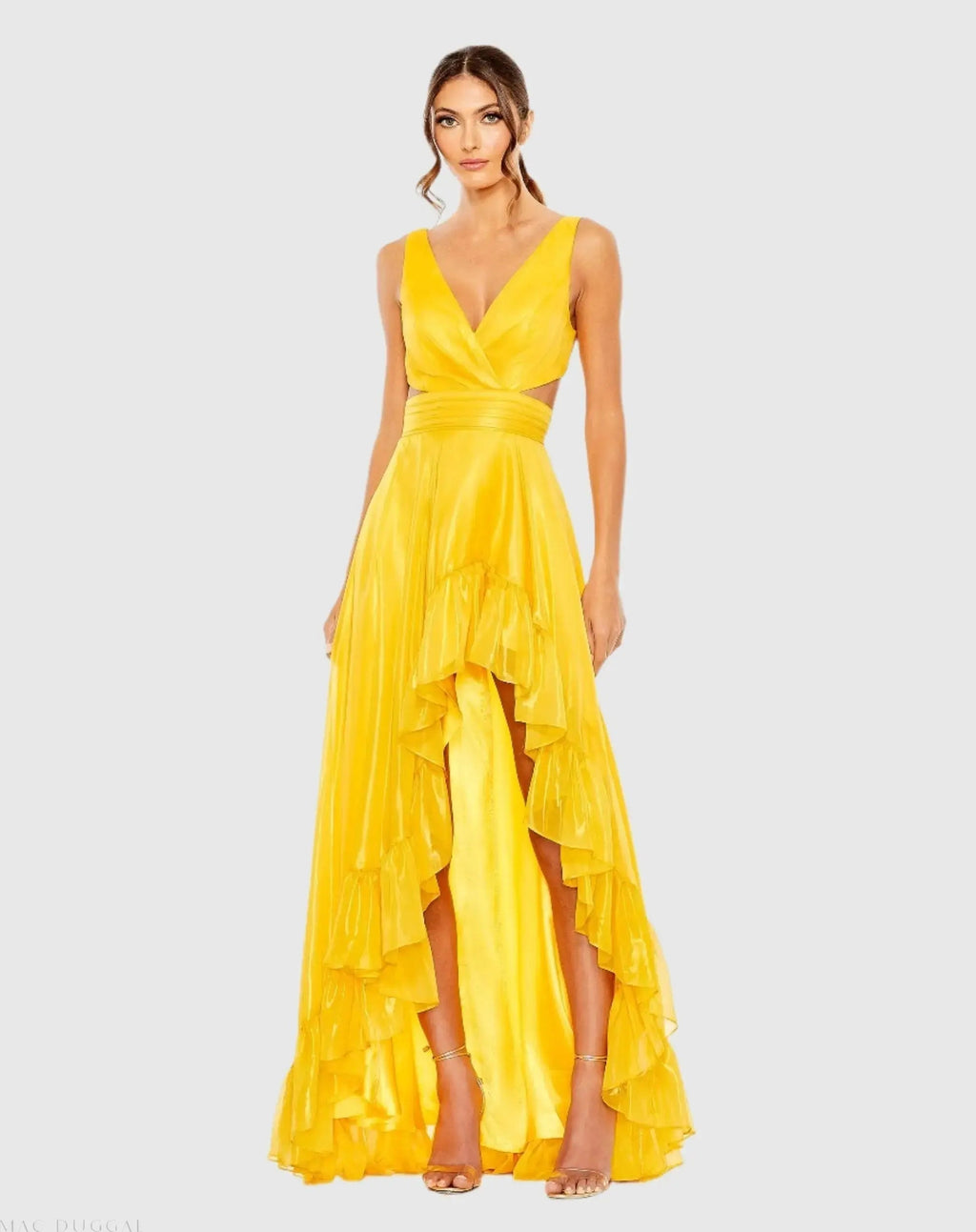 Women's Yellow Dress - Yellow Ruffle Cutout
