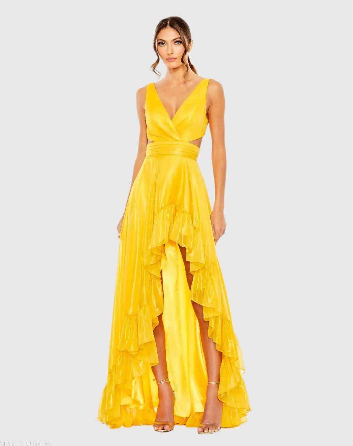 Women's Yellow Dress - Yellow Ruffle Cutout