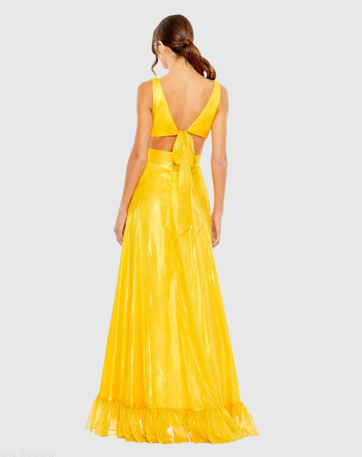 Women's Yellow Dress - Yellow Ruffle Cutout
