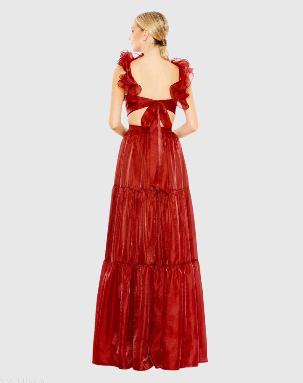 Women's Red Dress - Red Ruffle Cutout