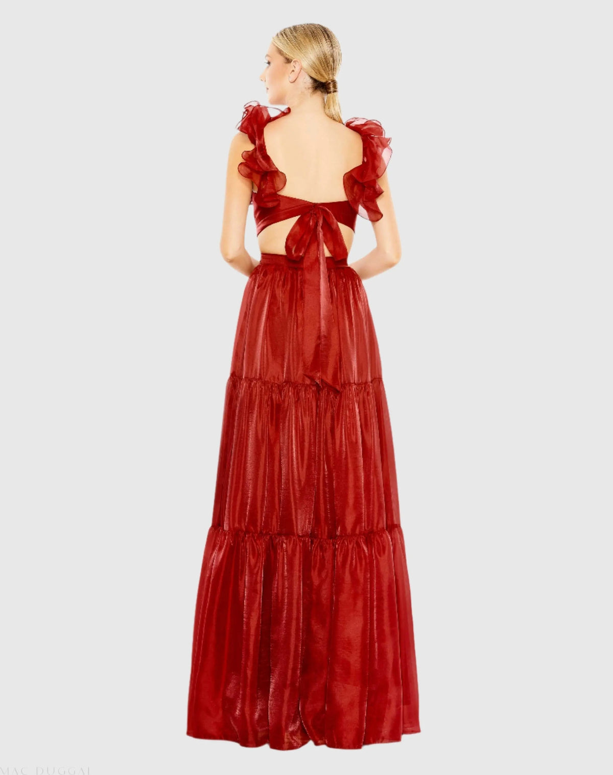 Women's Red Dress - Red Ruffle Cutout