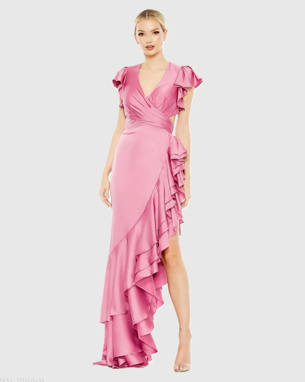 Women's Pink Dress - Pink Satin Ruffle