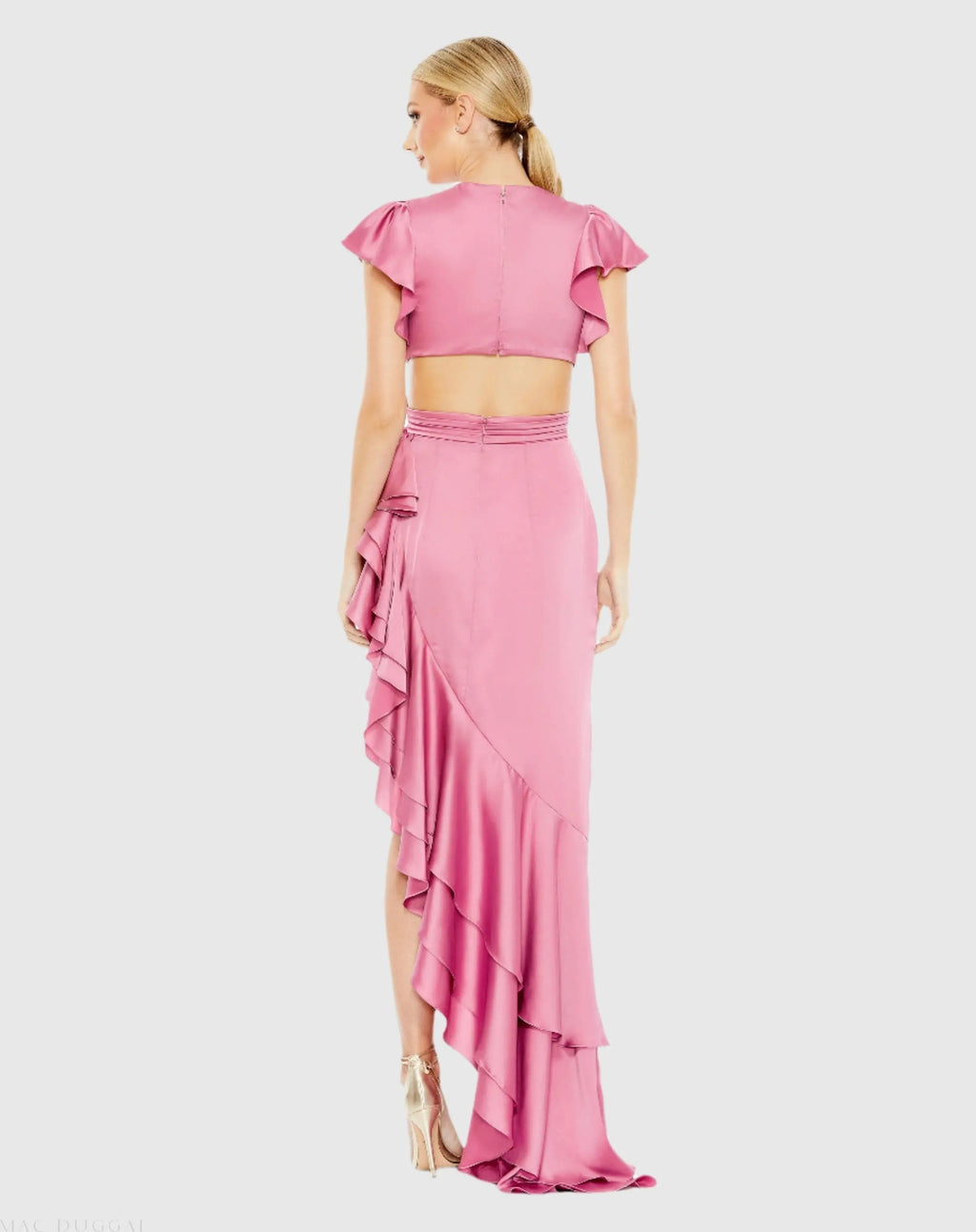 Women's Pink Dress - Pink Satin Ruffle