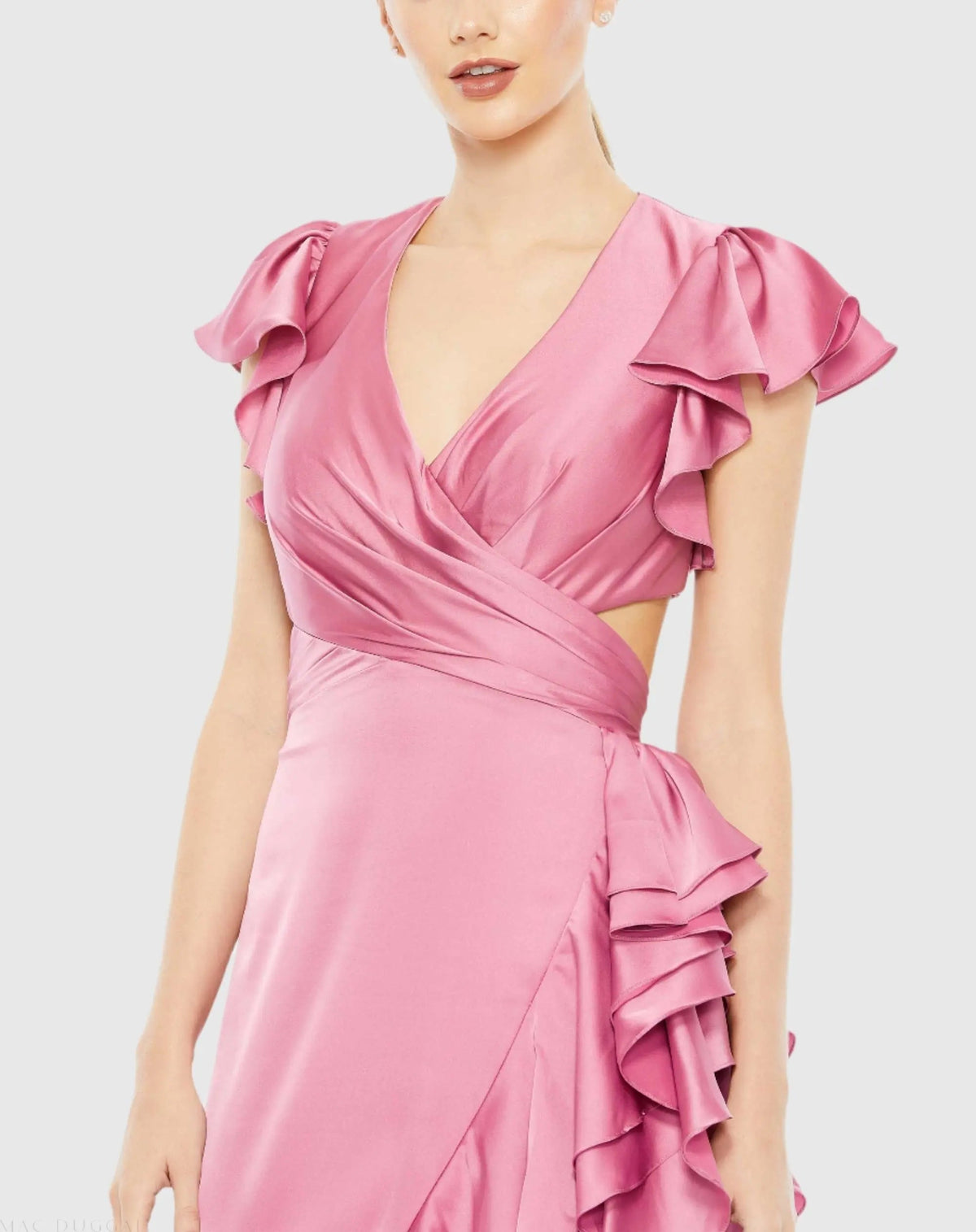 Women's Pink Dress - Pink Satin Ruffle