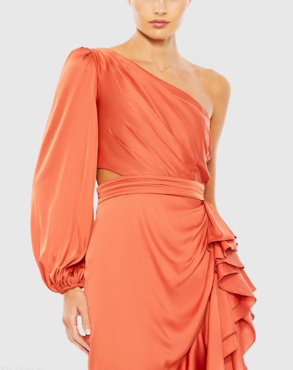Women's Orange Dress - Orange Satin Ruffle