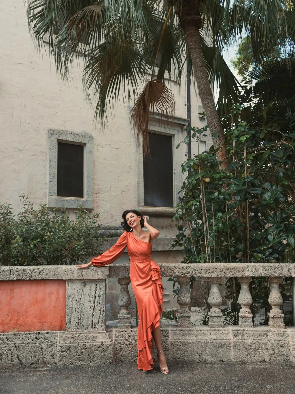 Women's Orange Dress - Orange Satin Ruffle