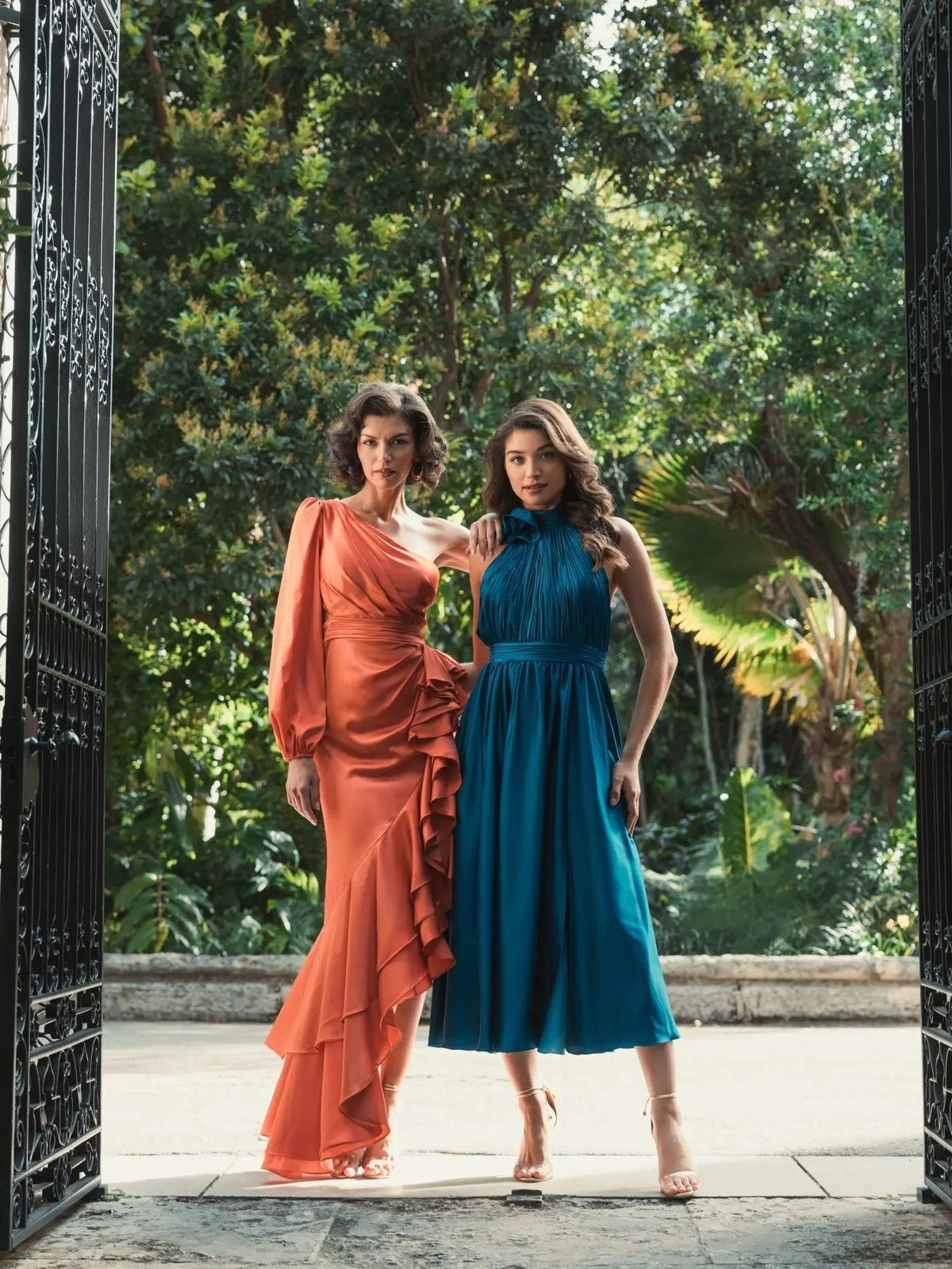 Women's Orange Dress - Orange Satin Ruffle