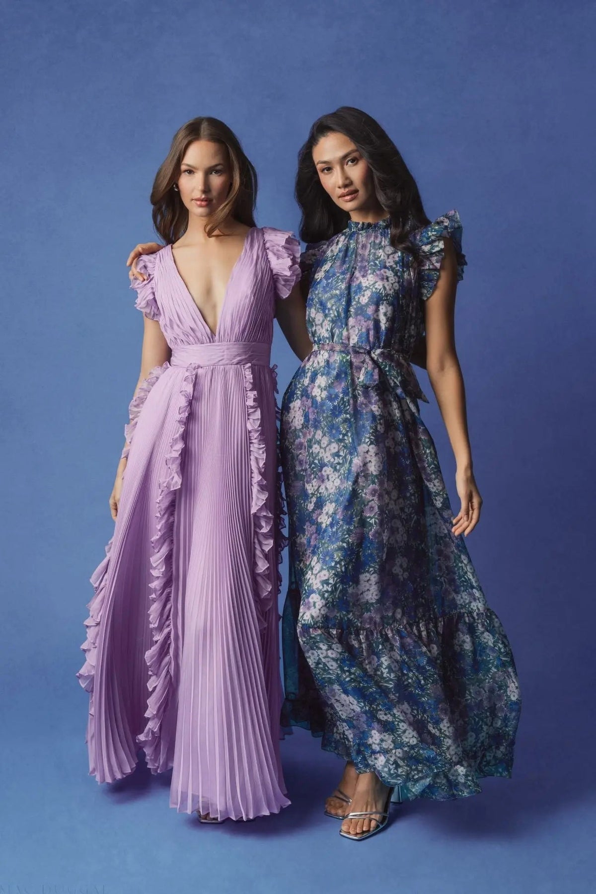 Women's Purple Dress - Purple Ruffle Pleated