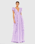Women's Purple Dress - Purple Ruffle Pleated