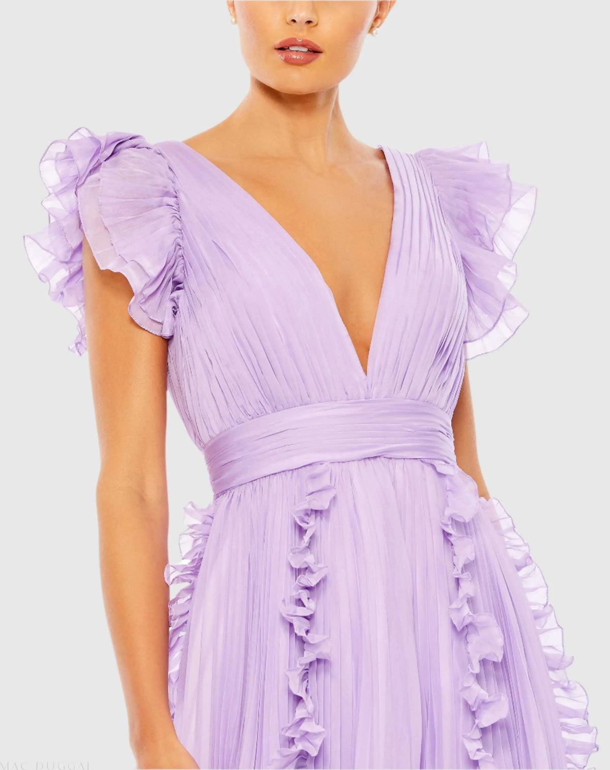 Women's Purple Dress - Purple Ruffle Pleated