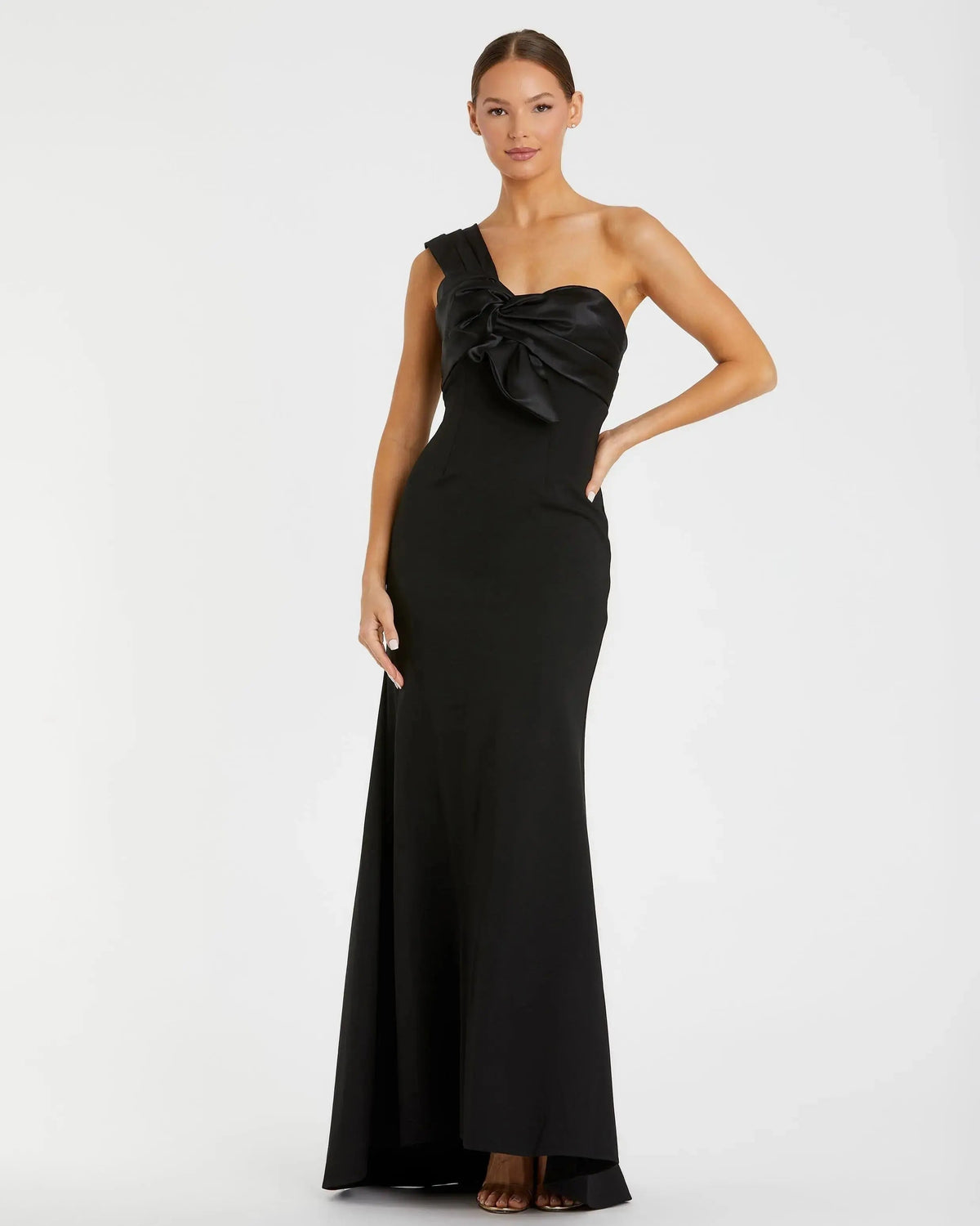 Women's Black Dress One Shoulder - Black Satin One-Shoulder