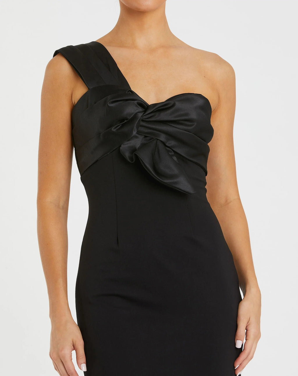 Women's Black Dress One Shoulder - Black Satin One-Shoulder