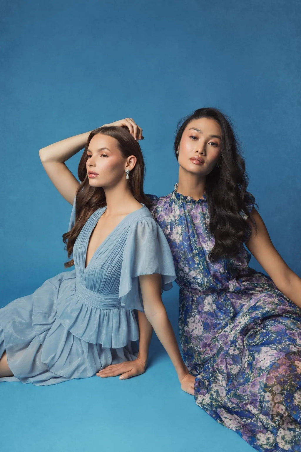 Women's Blue Dress - Blue Ruffle Chiffon