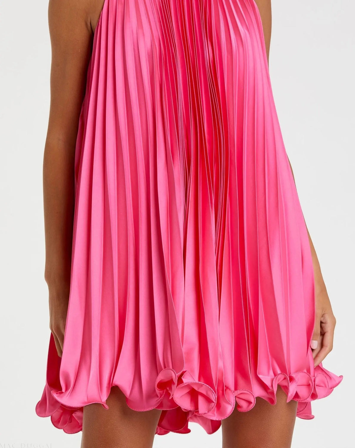 Women's Pink Mini Dress Halter - Pink Satin Ruffle