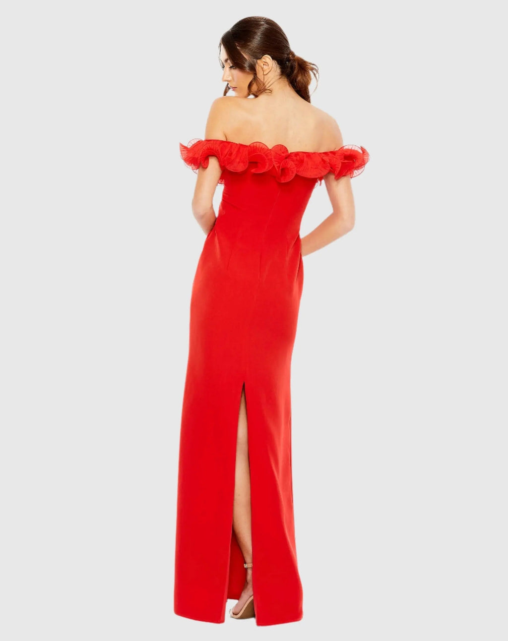 Women's Red Dress - Black Ruffle