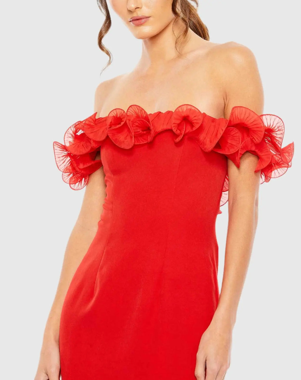 Women's Red Dress - Black Ruffle