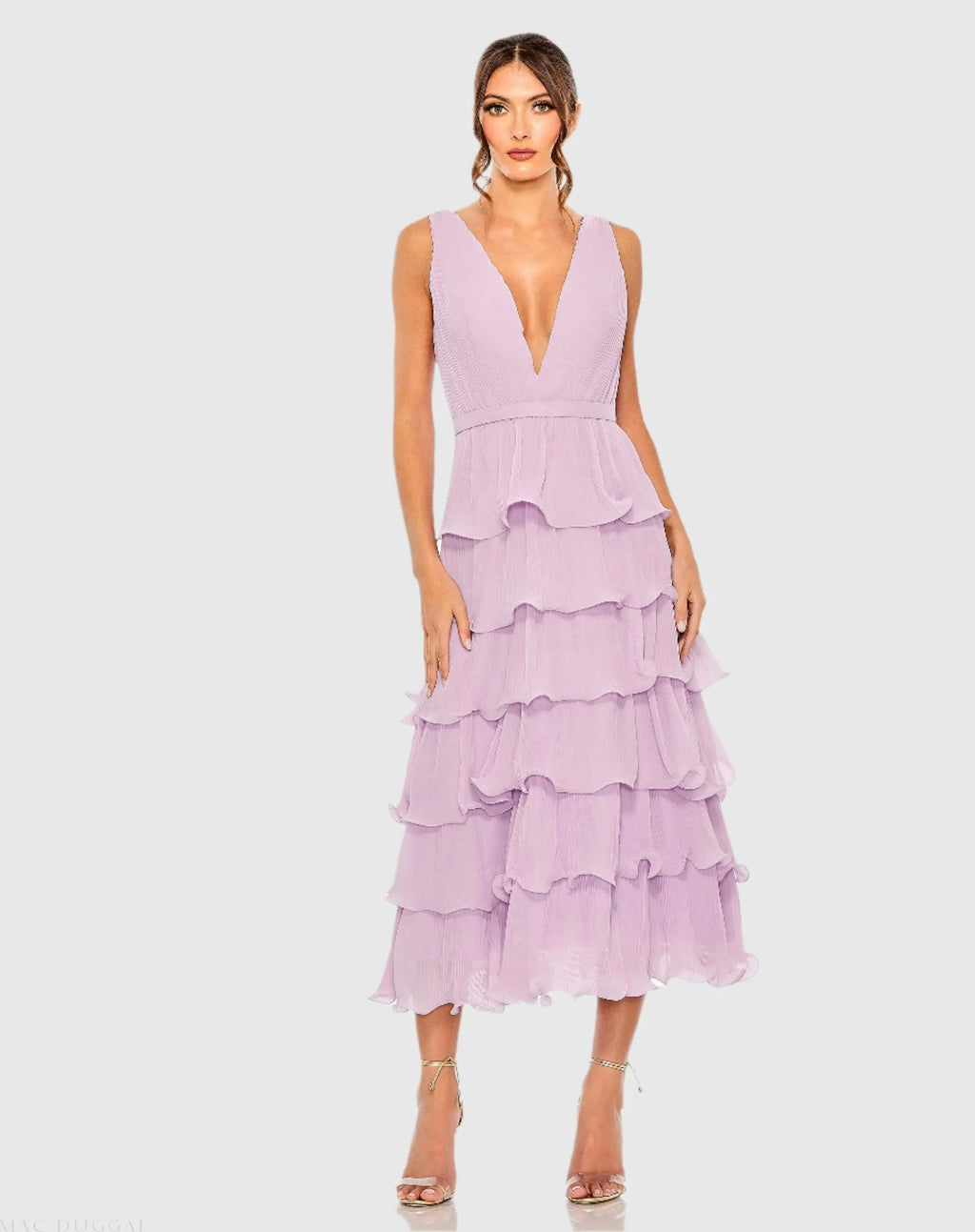 Women's Purple Midi Dress Sleeveless - Purple Ruched Ruffle