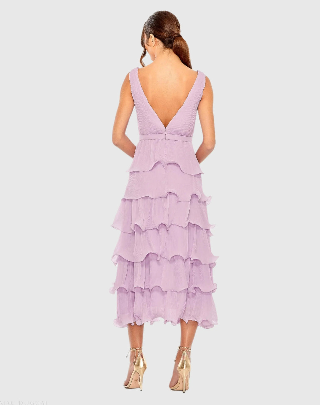 Women's Purple Midi Dress Sleeveless - Purple Ruched Ruffle