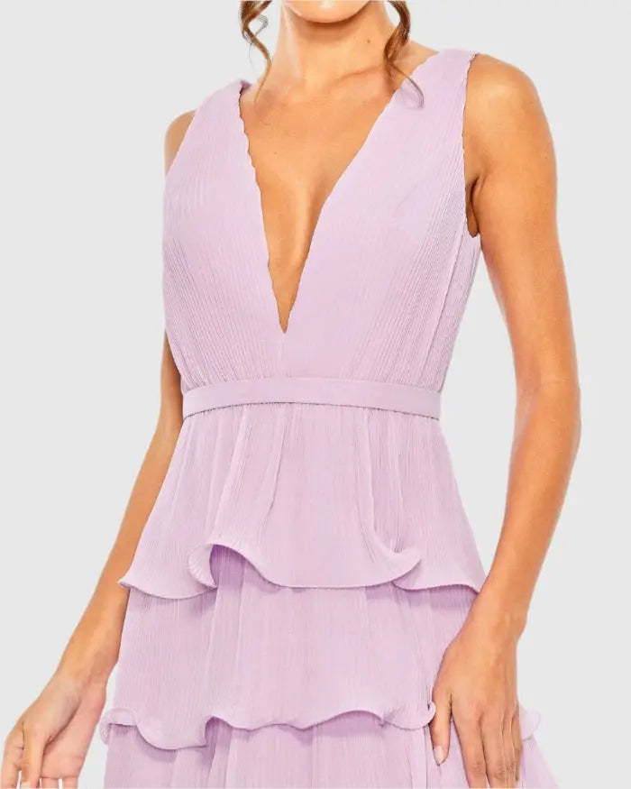 Women's Purple Midi Dress Sleeveless - Purple Ruched Ruffle