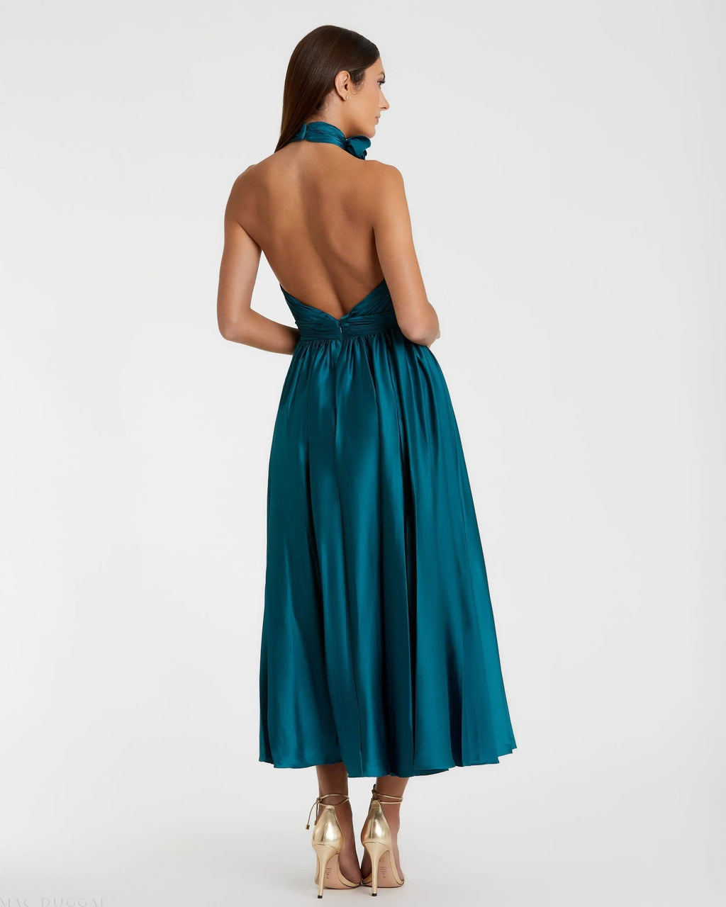 Women's Midi Dress Sleeveless - Blue Satin Pleated