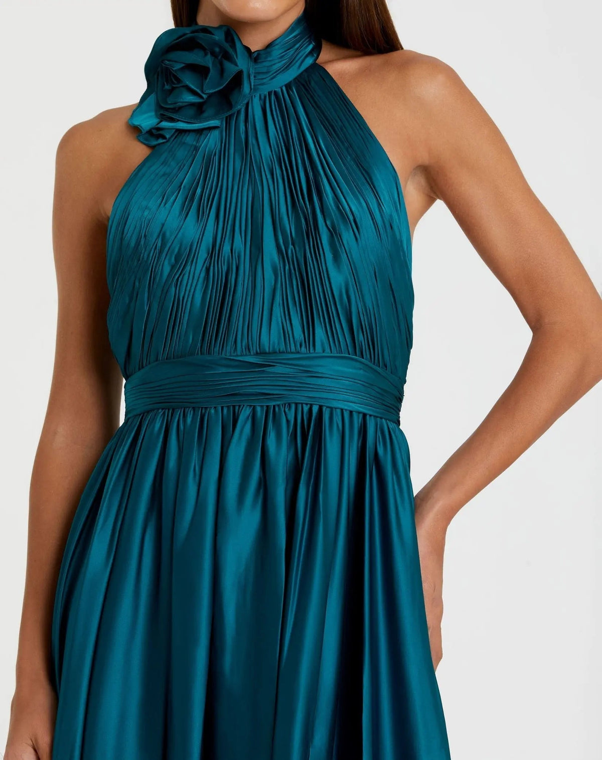 Women's Midi Dress Sleeveless - Blue Satin Pleated
