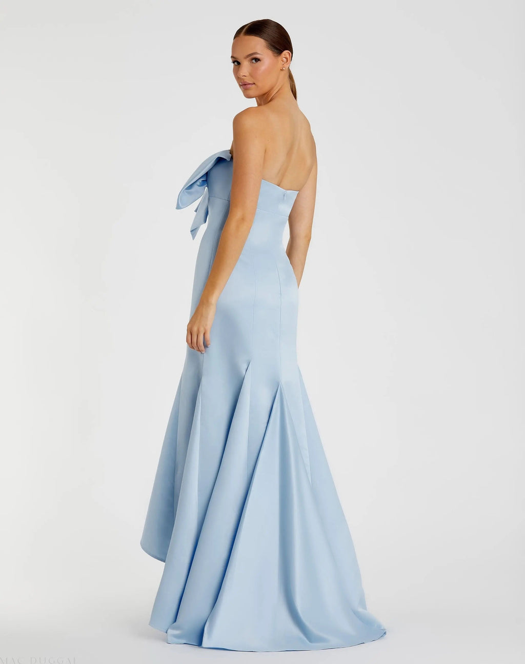 Women's Blue Dress Strapless - Blue Satin