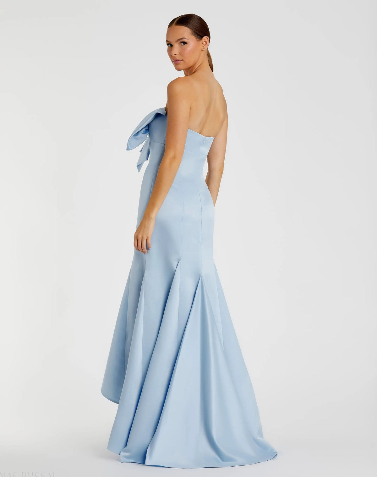 Women's Blue Dress Strapless - Blue Satin